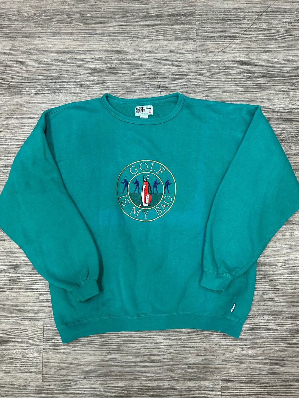 Vintage Block Heater Golf Is My Bag Embroidered Sweatshirt Teal Green Size 1